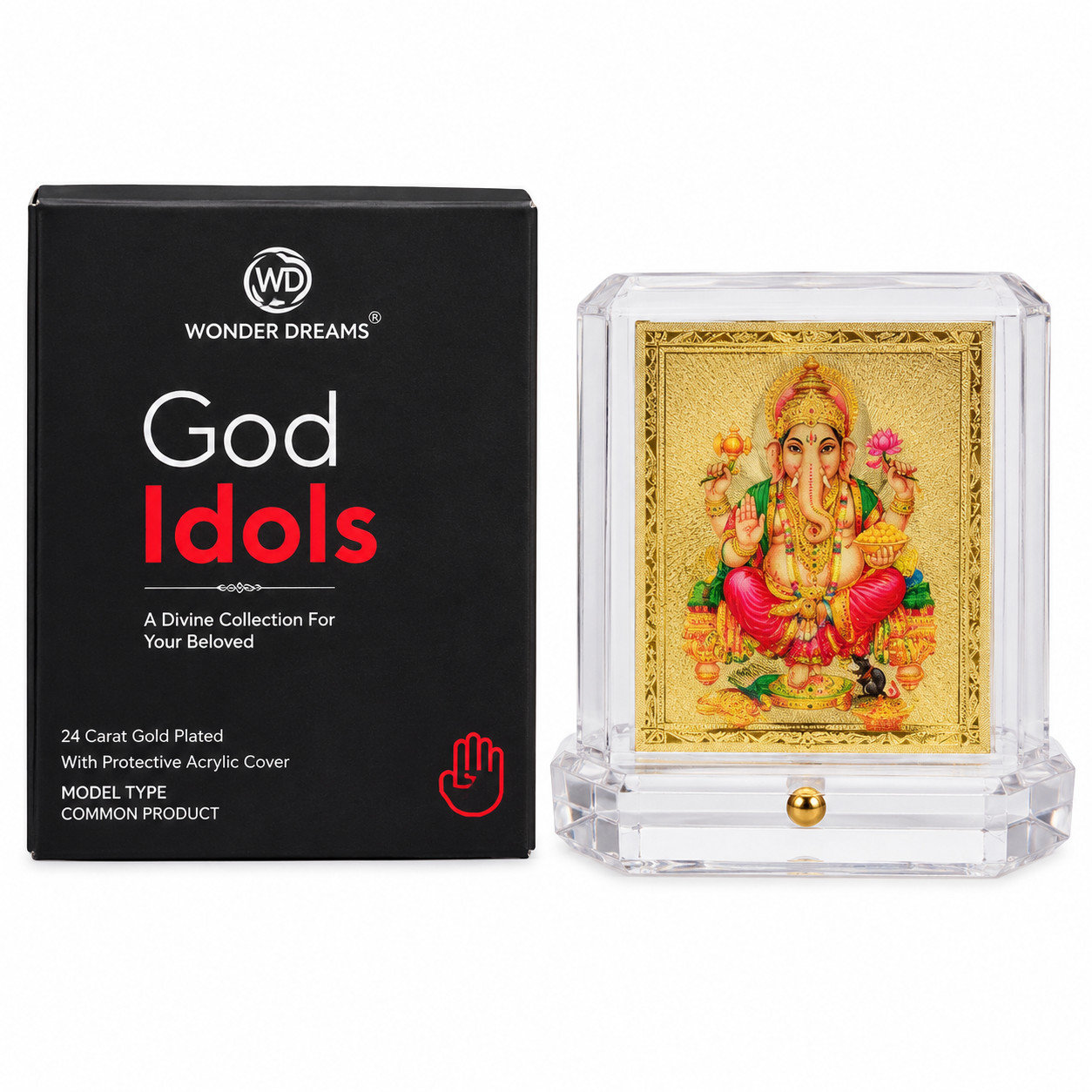  MG GENUINE ACCESSORIES Gold Plated Ganesh God Idol on Hexagon Acrylic Base