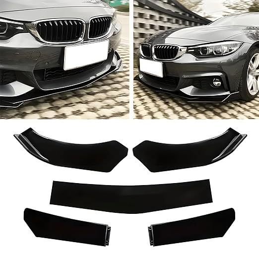 Universal Car Splitters and Skirtings, Abs Glosy Black Pattern, Black, 5 Piece Set